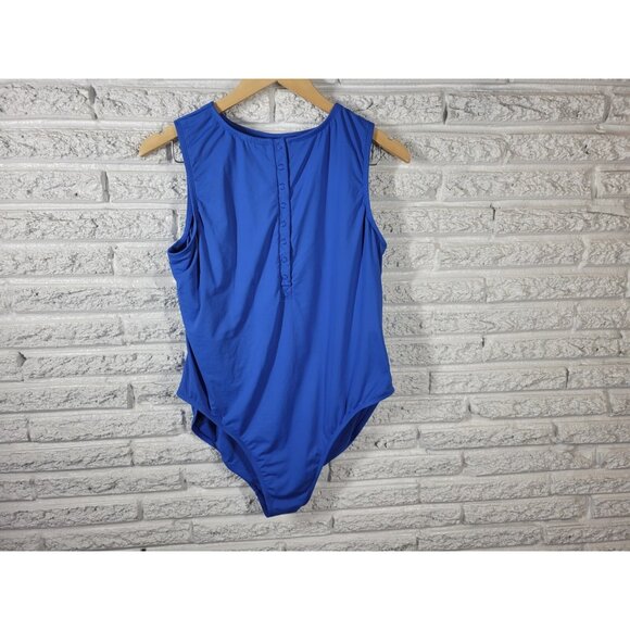 Andie Womens Bodysuit 1X Plus Snap Up Blue One Piece Sleeveless BLU81E - Picture 1 of 10